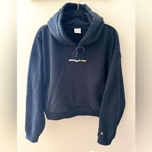 TEDDY FRESH Women's Rainbow Logo Bead Cropped Black Hoodie Sweatshirt Sz 2XL